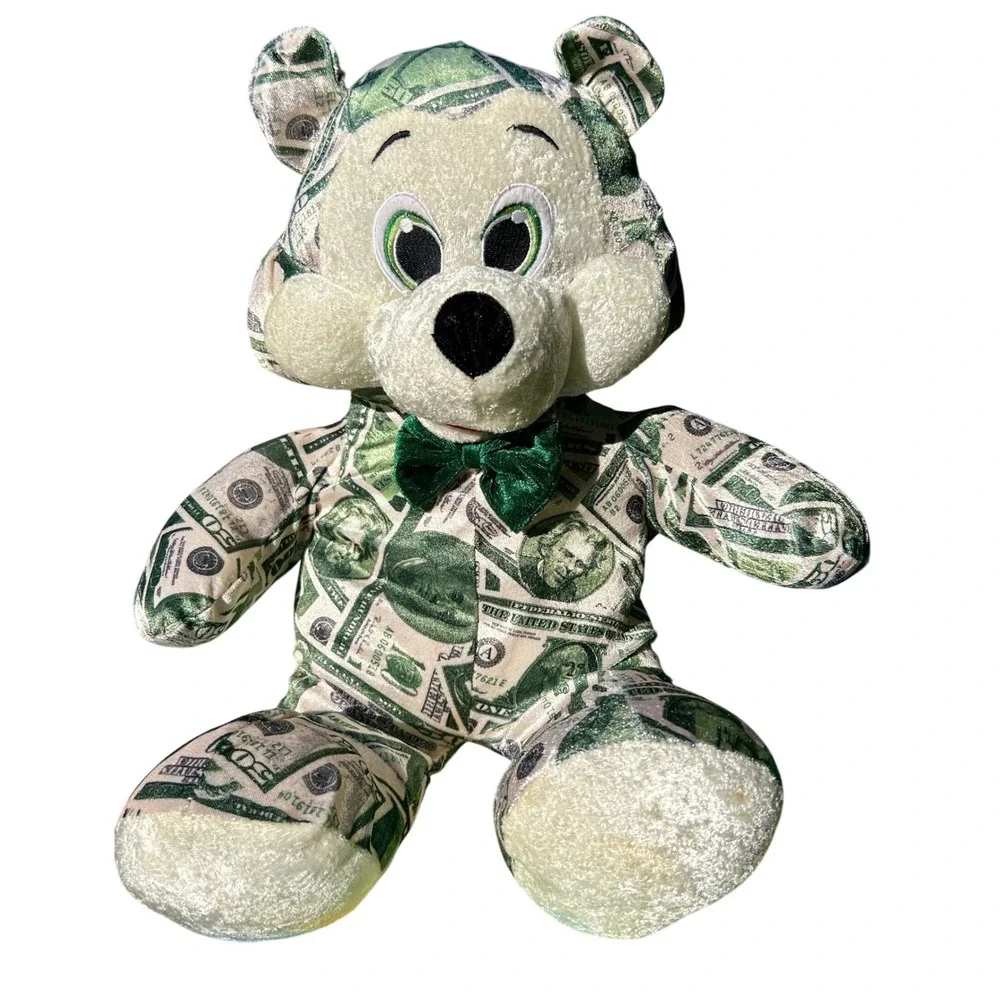 Nanco 2007 Money Print Plush Teddy Bear 22in Velvet Novelty vintage toy